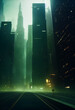 canvas print picture - Dunkle Stadt mit Hochhäusern im Matrix-Style, generative ai technology