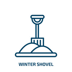 Poster - winter shovel icon from winter collection. Thin linear winter shovel, shovel, tool outline icon isolated on white background. Line vector winter shovel sign, symbol for web and mobile