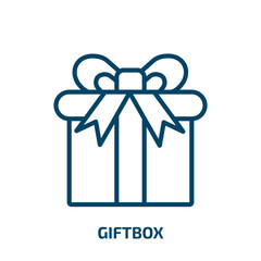 Poster - giftbox icon from user interface collection. Thin linear giftbox, gift, box outline icon isolated on white background. Line vector giftbox sign, symbol for web and mobile