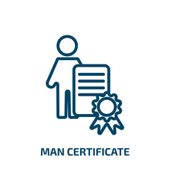 Poster - man certificate icon from user interface collection. Thin linear man certificate, man, business outline icon isolated on white background. Line vector man certificate sign, symbol for web and mobile