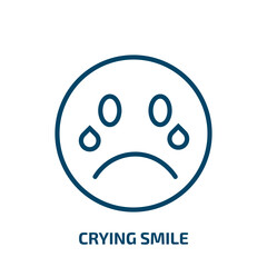 Poster - crying smile icon from user interface collection. Thin linear crying smile, happy, smile outline icon isolated on white background. Line vector crying smile sign, symbol for web and mobile