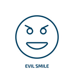 Poster - evil smile icon from user interface collection. Thin linear evil smile, character, angry outline icon isolated on white background. Line vector evil smile sign, symbol for web and mobile