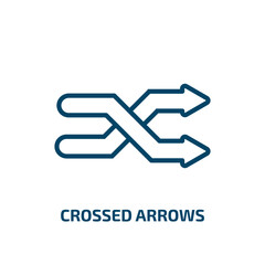 Poster - crossed arrows icon from user interface collection. Thin linear crossed arrows, arrow, down outline icon isolated on white background. Line vector crossed arrows sign, symbol for web and mobile