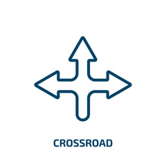 Poster - crossroad icon from user interface collection. Thin linear crossroad, road, navigation outline icon isolated on white background. Line vector crossroad sign, symbol for web and mobile