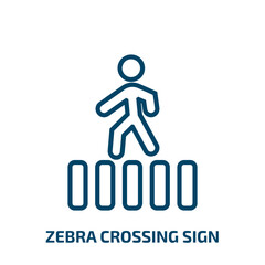 Poster - zebra crossing sign icon from traffic signs collection. Thin linear zebra crossing sign, crosswalk, road outline icon isolated on white background. Line vector zebra crossing sign sign, symbol for web