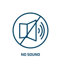 Poster - no sound icon from traffic signs collection. Thin linear no sound, sound, volume outline icon isolated on white background. Line vector no sound sign, symbol for web and mobile