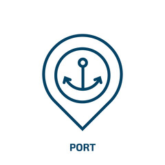Poster - port icon from traffic signs collection. Thin linear port, industry, ocean outline icon isolated on white background. Line vector port sign, symbol for web and mobile