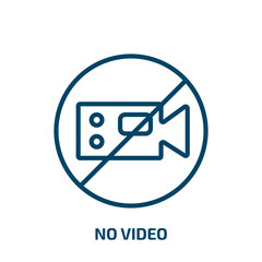 Poster - no video icon from traffic signs collection. Thin linear no video, equipment, video outline icon isolated on white background. Line vector no video sign, symbol for web and mobile