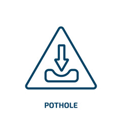 Poster - pothole icon from traffic signs collection. Thin linear pothole, road, construction outline icon isolated on white background. Line vector pothole sign, symbol for web and mobile