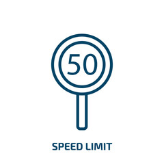 Poster - speed limit icon from traffic signs collection. Thin linear speed limit, road, warning outline icon isolated on white background. Line vector speed limit sign, symbol for web and mobile
