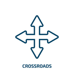 Poster - crossroads icon from traffic signs collection. Thin linear crossroads, crossroad, road outline icon isolated on white background. Line vector crossroads sign, symbol for web and mobile