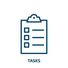 Poster - tasks icon from time management collection. Thin linear tasks, work, agreement outline icon isolated on white background. Line vector tasks sign, symbol for web and mobile
