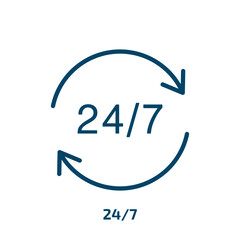 Poster - 24/7 icon from time management collection. thin linear 24/7, 7, 24 outline icon isolated on white ba