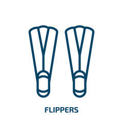 Poster - flippers icon from summer collection. Thin linear flippers, sea, beach outline icon isolated on white background. Line vector flippers sign, symbol for web and mobile