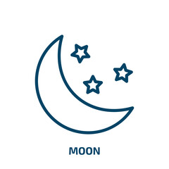 Poster - moon icon from summer collection. Thin linear moon, sky, nature outline icon isolated on white background. Line vector moon sign, symbol for web and mobile