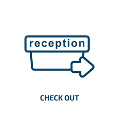 Poster - check out icon from hotel and restaurant collection. thin linear check out, check, label outline ico