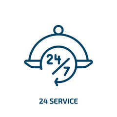 Poster - 24 service icon from hotel and restaurant collection. Thin linear 24 service, 24, support outline icon isolated on white background. Line vector 24 service sign, symbol for web and mobile