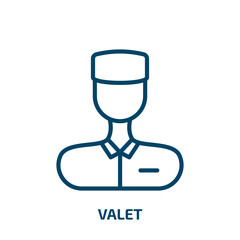 Poster - valet icon from hotel and restaurant collection. Thin linear valet, car, vehicle outline icon isolated on white background. Line vector valet sign, symbol for web and mobile