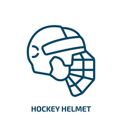 Poster - hockey helmet icon from hockey collection. Thin linear hockey helmet, helmet, ice outline icon isolated on white background. Line vector hockey helmet sign, symbol for web and mobile