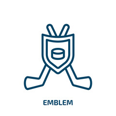 Poster - emblem icon from hockey collection. Thin linear emblem, business, insignia outline icon isolated on white background. Line vector emblem sign, symbol for web and mobile