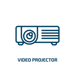 Poster - video projector icon from hardware collection. Thin linear video projector, movie, video outline icon isolated on white background. Line vector video projector sign, symbol for web and mobile