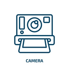 Poster - camera icon from hardware collection. Thin linear camera, empty, image outline icon isolated on white background. Line vector camera sign, symbol for web and mobile