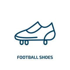 Poster - football shoes icon from football collection. Thin linear football shoes, ball, soccer outline icon isolated on white background. Line vector football shoes sign, symbol for web and mobile