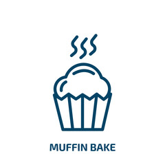 Poster - muffin bake icon from food collection. Thin linear muffin bake, cake, muffin outline icon isolated on white background. Line vector muffin bake sign, symbol for web and mobile