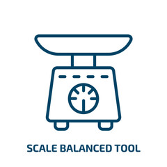 Poster - scale balanced tool icon from food collection. Thin linear scale balanced tool, balance, equipment outline icon isolated on white background. Line vector scale balanced tool sign, symbol for web and