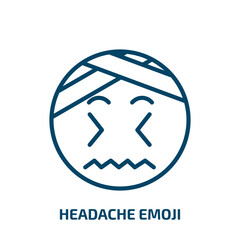 Poster - headache emoji icon from emoji collection. Thin linear headache emoji, emoticon, cartoon outline icon isolated on white background. Line vector headache emoji sign, symbol for web and mobile