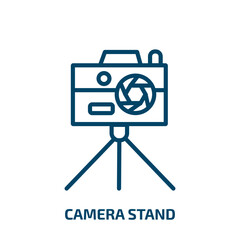 Poster - camera stand icon from electronic stuff fill collection. Thin linear camera stand, camera, tripod outline icon isolated on white background. Line vector camera stand sign, symbol for web and mobile