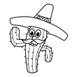 © deny - Cute cactus with sombrero cartoon coloring page illustration vector. For kids coloring book.
