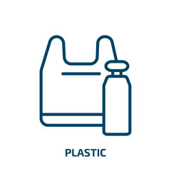 Poster - plastic icon from ecology collection. Thin linear plastic, glass, water outline icon isolated on white background. Line vector plastic sign, symbol for web and mobile