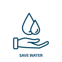 Poster - save water icon from ecology collection. Thin linear save water, water, eco outline icon isolated on white background. Line vector save water sign, symbol for web and mobile