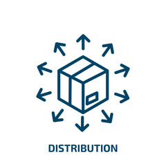 Poster - distribution icon from digital economy collection. Thin linear distribution, shipping, cargo outline icon isolated on white background. Line vector distribution sign, symbol for web and mobile