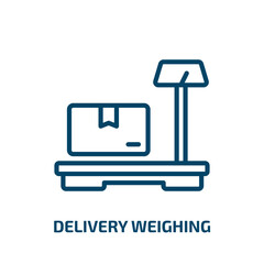 Poster - delivery weighing icon from delivery and logistic collection. Thin linear delivery weighing, industry, delivery outline icon isolated on white background. Line vector delivery weighing sign, symbol