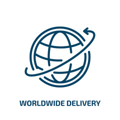 Poster - worldwide delivery icon from delivery and logistic collection. Thin linear worldwide delivery, worldwide, delivery outline icon isolated on white background. Line vector worldwide delivery sign,