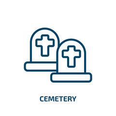 Poster - cemetery icon from cultures collection. Thin linear cemetery, death, grave outline icon isolated on white background. Line vector cemetery sign, symbol for web and mobile