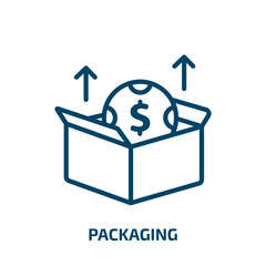 Poster - packaging icon from crowdfunding collection. Thin linear packaging, business, bag outline icon isolated on white background. Line vector packaging sign, symbol for web and mobile