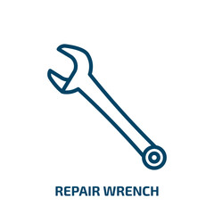 Poster - repair wrench icon from construction tools collection. Thin linear repair wrench, work, equipment outline icon isolated on white background. Line vector repair wrench sign, symbol for web and mobile