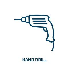 Poster - hand drill icon from construction tools collection. Thin linear hand drill, hand, drill outline icon isolated on white background. Line vector hand drill sign, symbol for web and mobile