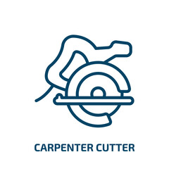 Poster - carpenter cutter icon from construction tools collection. Thin linear carpenter cutter, carpenter, work outline icon isolated on white background. Line vector carpenter cutter sign, symbol for web and