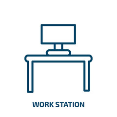 Poster - work station icon from computer collection. Thin linear work station, station, work outline icon isolated on white background. Line vector work station sign, symbol for web and mobile