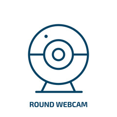 Poster - round webcam icon from computer collection. Thin linear round webcam, camera, technology outline icon isolated on white background. Line vector round webcam sign, symbol for web and mobile