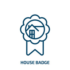 Poster - house badge icon from commerce collection. Thin linear house badge, badge, house outline icon isolated on white background. Line vector house badge sign, symbol for web and mobile