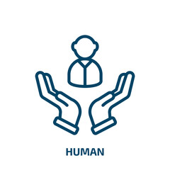 Aufkleber - human icon from charity collection. Thin linear human, man, person outline icon isolated on white background. Line vector human sign, symbol for web and mobile