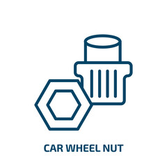 Poster - car wheel nut icon from car parts collection. Thin linear car wheel nut, nut, car outline icon isolated on white background. Line vector car wheel nut sign, symbol for web and mobile