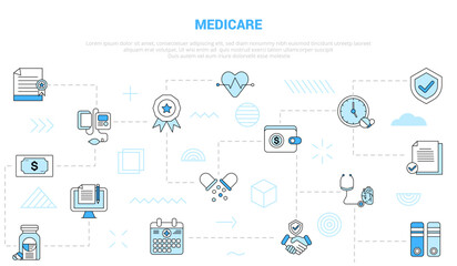 medicare concept with icon set template banner with modern blue color style