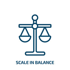 Poster - scale in balance icon from business collection. Thin linear scale in balance, balance, weight outline icon isolated on white background. Line vector scale in balance sign, symbol for web and mobile