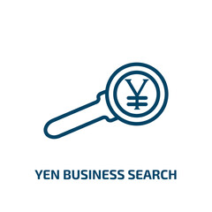 Poster - yen business search icon from business collection. Thin linear yen business search, search, money outline icon isolated on white background. Line vector yen business search sign, symbol for web and
